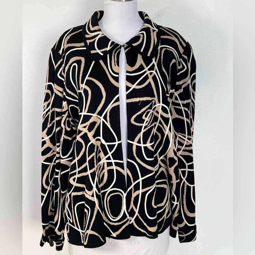Ming Wang Black and Cream Abstract Knit Blazer